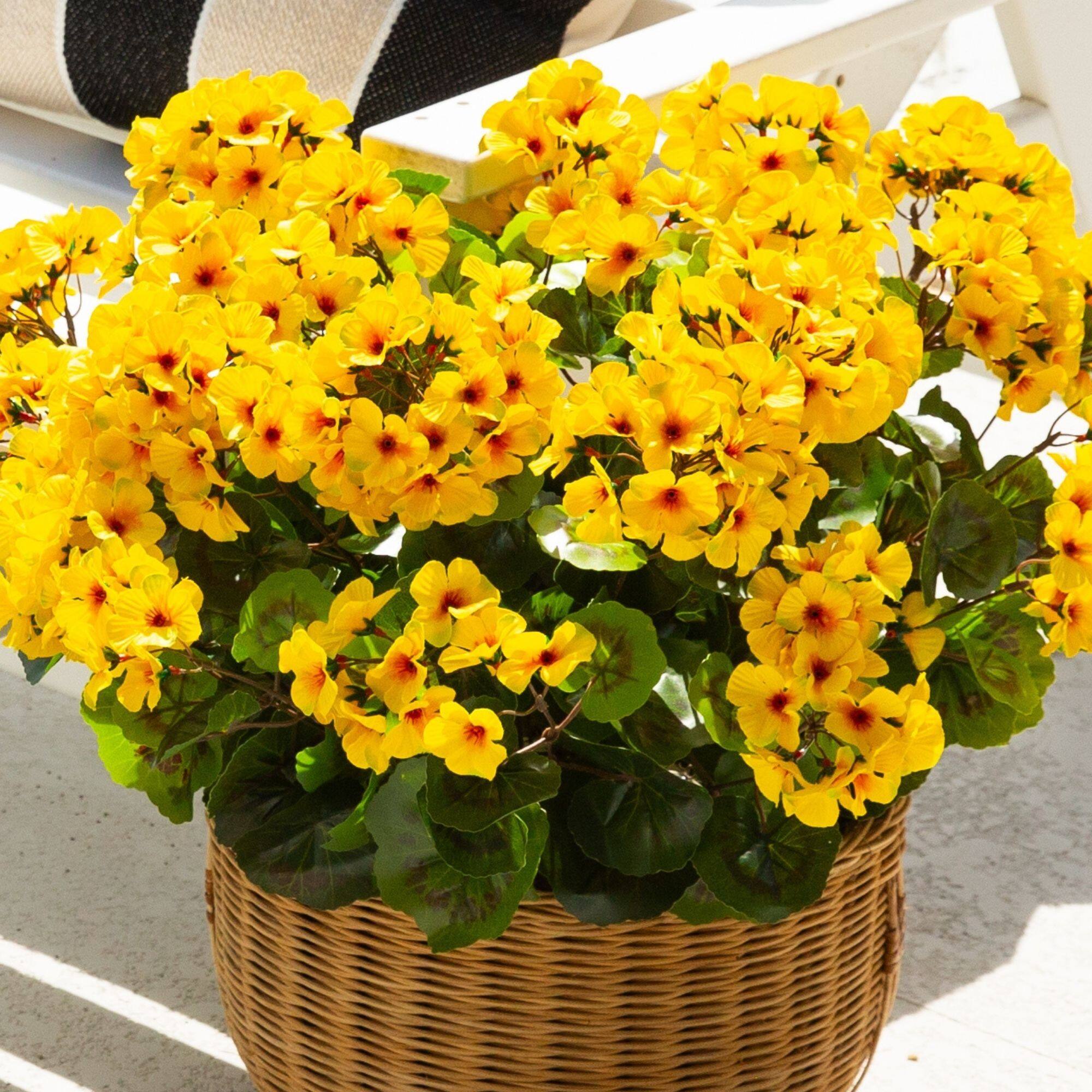 19" UV Resistant Artificial Geranium Bush (Indoor/Outdoor) - Set of 3